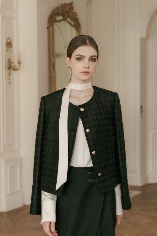 BLACK Jacquard Tweed [fabric by Italy] 바로배송